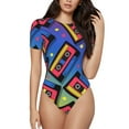 thumbnail image 1 of Vsdgher Vintage Audio Cassettes Prinr Justaucorps à Manches Courtes pour Femmes, Justaucorps une Pièce Aguichant Col Rond Shapewear Contrôle du Ventre-TTG, 1 of 7