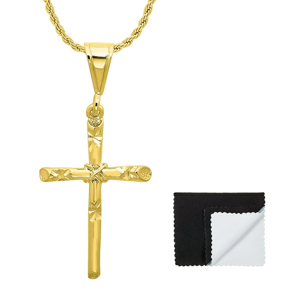 The Bling Factory Men's 14k Gold Plated DiamondCut Rope Axis Cross