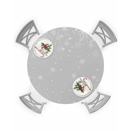 

Round Tablecloth with Elastic Christmas Snowflake Grey Gradient Waterproof Stain-proof Table Cover Wipeable Fitted Table Cloths for 45 -54 Round Tables Dining Kitchen Indoor Outdoor Use