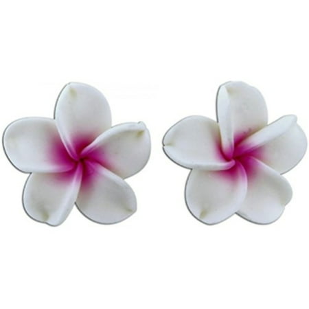 Fimo Plumeria Earrings - Fimo Flower Pierced Petite Earrings Plumeria White & Pink