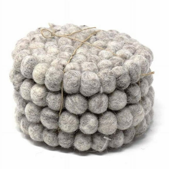 Global Groove GLG50052-02S-S4 Hand Crafted Felt Ball Coasters, Light Grey - Set of 4