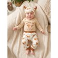 thumbnail image 3 of RUINIXCW Western Baby Boy Cowboy Outfit Newborn Baby Boy Hospital Going Home Outfit Spring Fall Clothes Highland Cow Print Rompers and Pants Horn Hat Set, 3 of 9