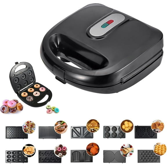 10 in 1 Waffle Maker with Removable Plates, 750W Electric Breakfast Sandwich Maker with Non Stick Coating, Compact Dual Panini Press Grill Machine for , Madeleine, Burgers, Snacks and Desserts