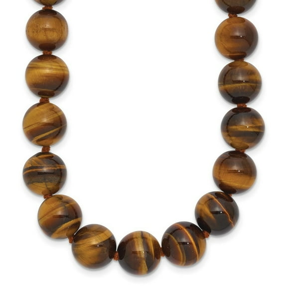 Pearl clasp Hand knotted 10 10.5mm Smooth Beaded Tiger Eye Necklace 18 Inch - Pendant Necklace for Women