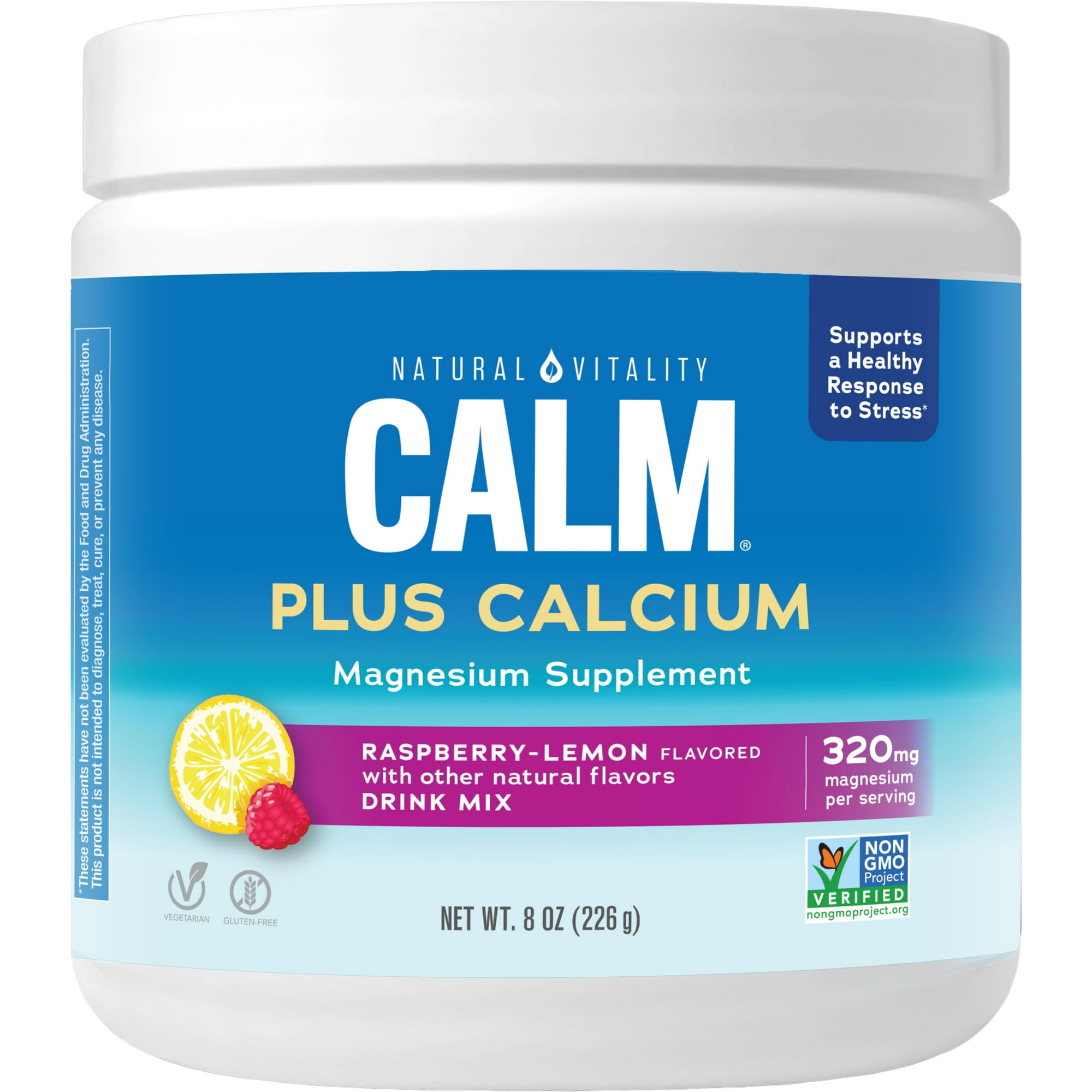 Natural Vitality CALM Magnesium Powder Plus Calcium, for Mood Support, Raspberry Lemon, 8 oz