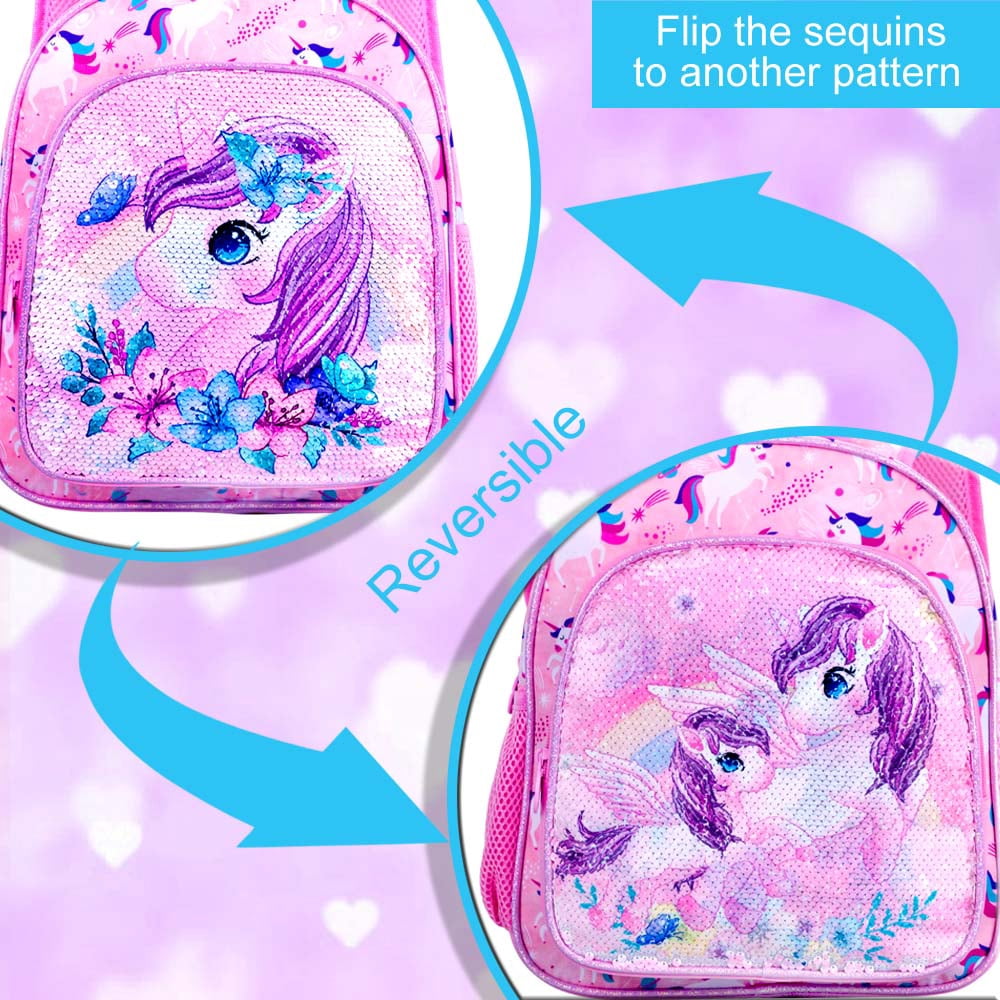 AGSDON Toddler Backpack for Girls, Kids Cute Unicorn Preschool Bookbag, Kindergarten Sequin School Bag