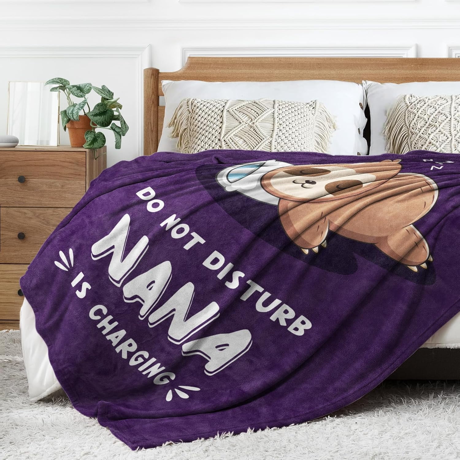 Funny Nana Gifts for Christmas, Nana is Charging Sloth Blanket, Nana Birthday Gifts, Gifts for Nana from Grandkids for Mothers Day, Soft Sloth Throws Blankets for Nana