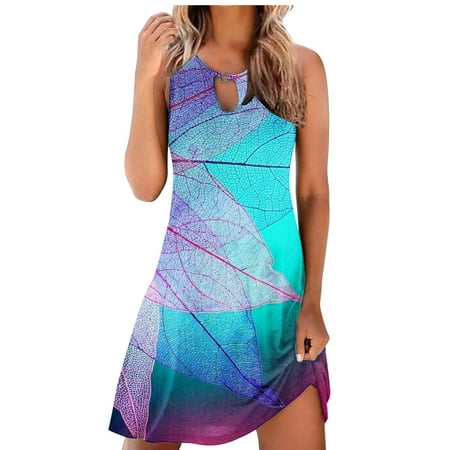 

YanHoo Summer Dresses for Women Beach Boho Sleeveless Vintage Pocket Tshirt Tank Sundresses