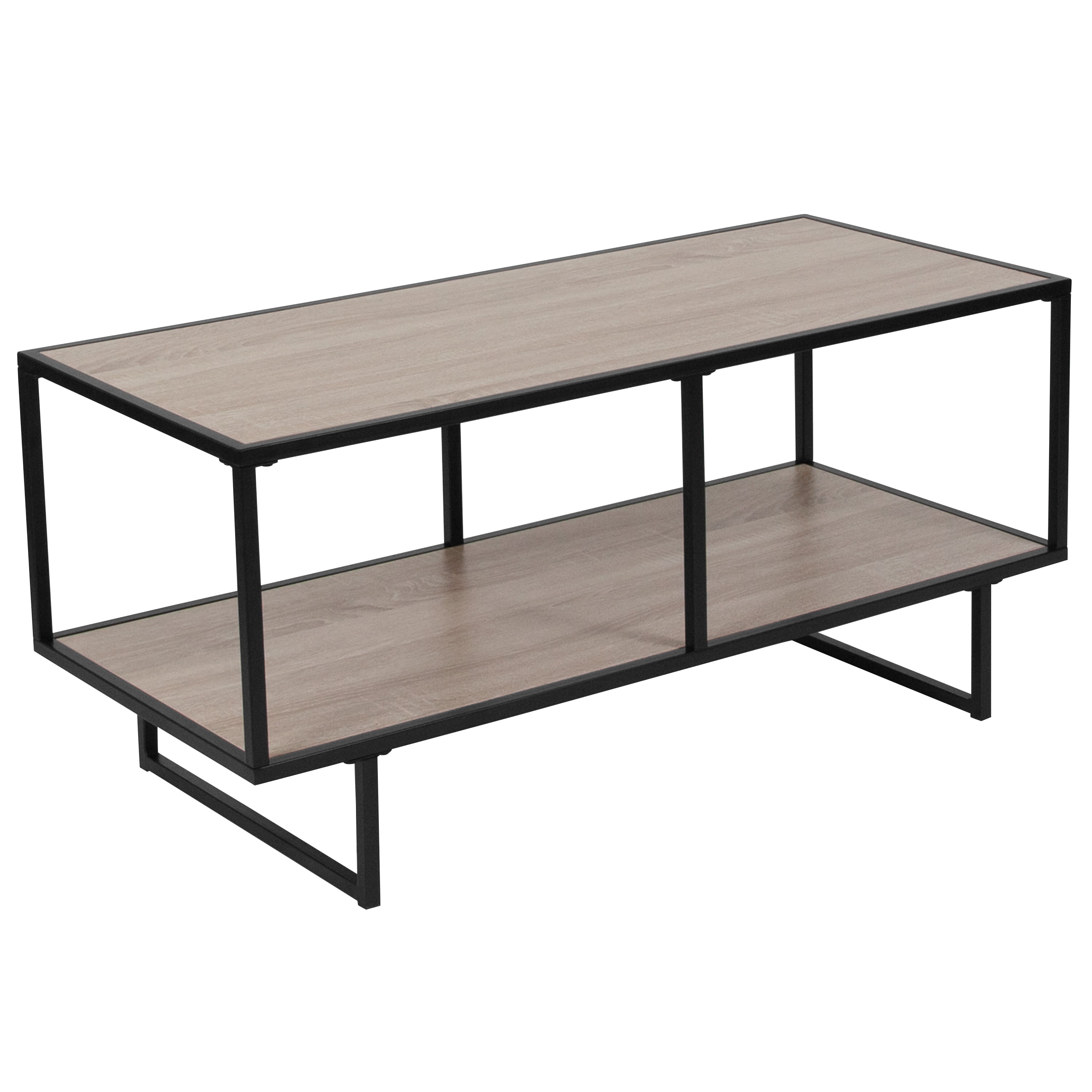 Flash Furniture Midtown Collection Sonoma Oak Wood Grain Finish TV Stand with Black Metal Frame