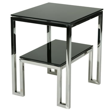Cortesi Home  Adina Contemporary Two Tier Black Glass End Table