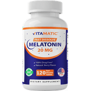 Vitamatic Melatonin 20mg Fast Dissolve 120 Tablets 20 mg - Nighttime Sleep Aid (Double Dose Compare to Melatonin 10mg, 12 mg, 12mg, 10 mg )