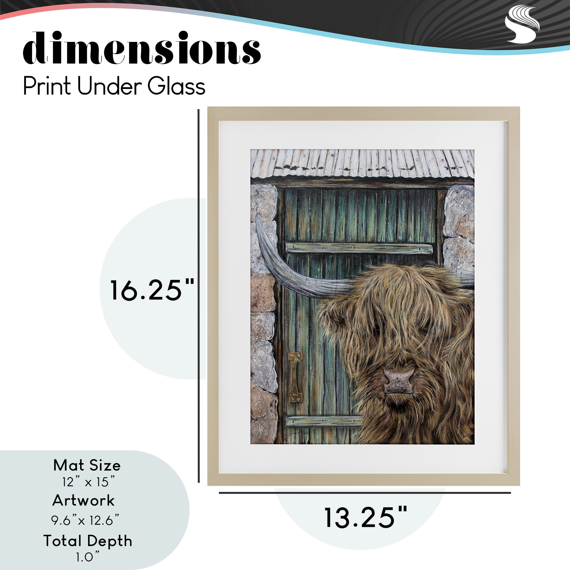 Highland Cow by Barn Door Birch Framed Print Under Glass, design by Jean Plout