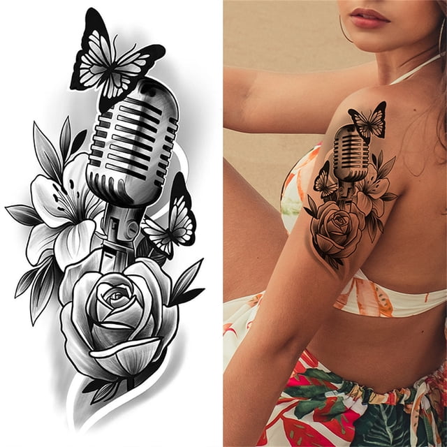 Fiudx Tatuajes de Bocetos, Pegatinas Abstractas, Flores Rosas