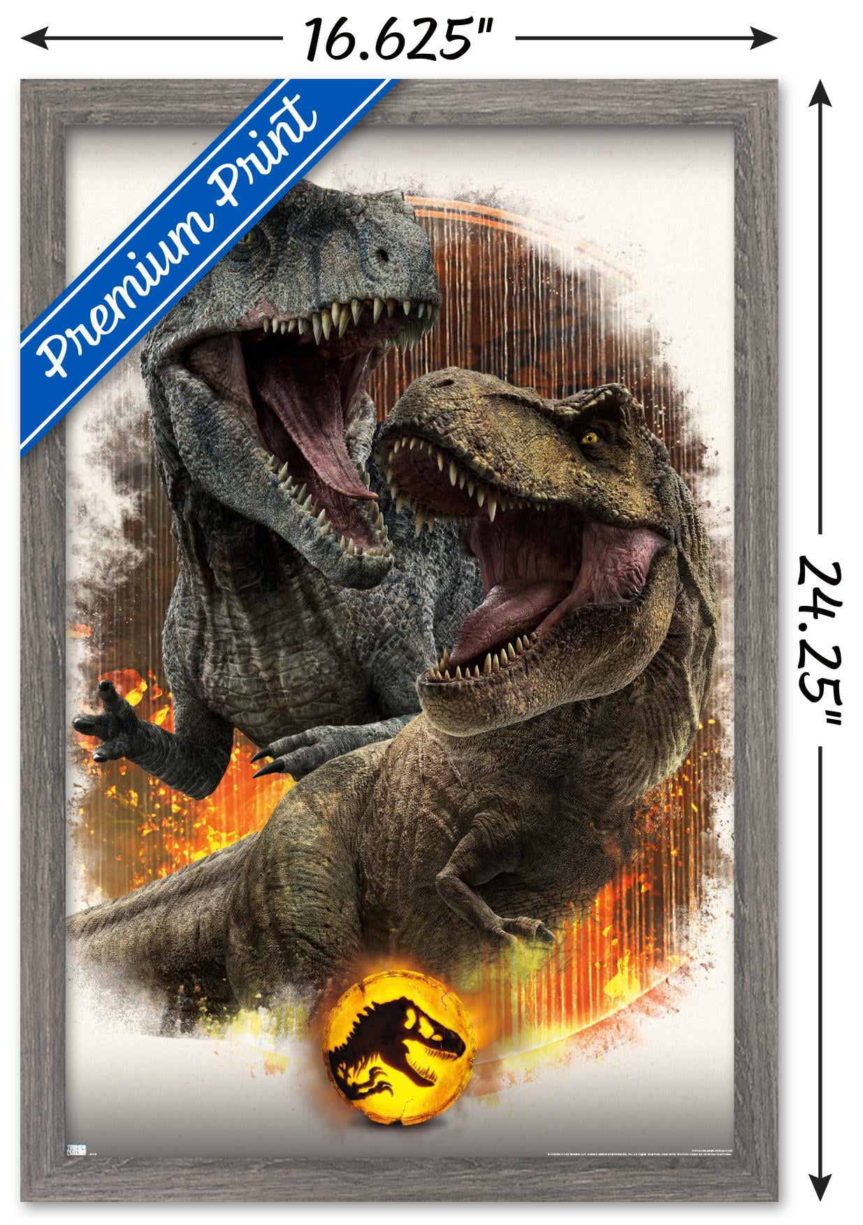 Jurassic World: Dominion - Giga Vs T. Rex Wall Poster, 14.725" x 22.375" Framed
