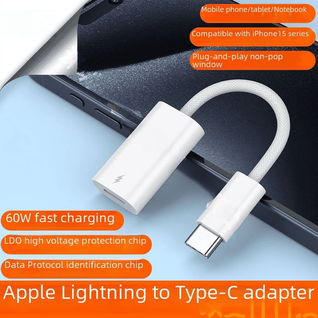 Cable adaptador Lightning a tipo C compatible con Apple 15, convertidor Lightning para iPad de carga rápida de 60 W