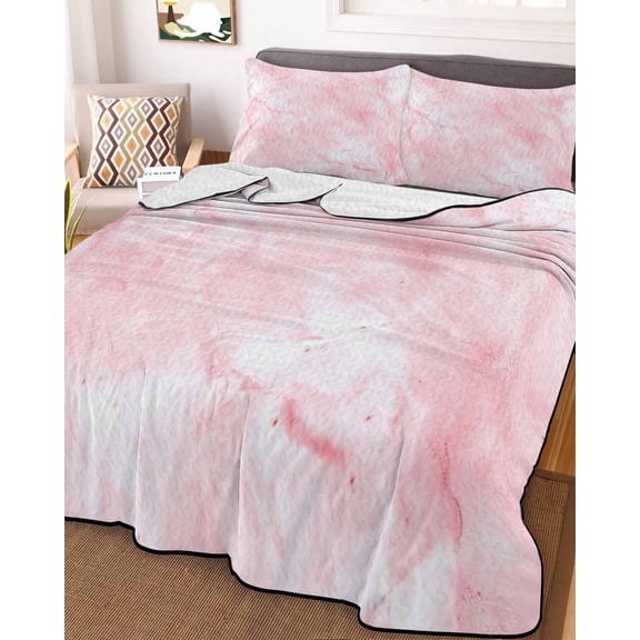 Pink Marble King Size Down Alternative Comforter, Lightweight Comforter Quilt Bedding Set with Pillow Shams Modern Abstract Art Elegant All Seasons Bed Comforter Duvet Insert 96"x106"