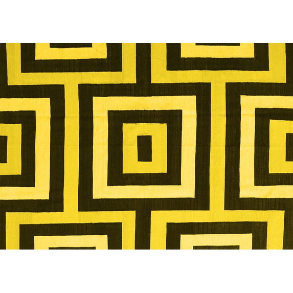 Ahgly Company Indoor Rectangle Abstract Yellow Contemporary Area Rugs, 5' x 8'