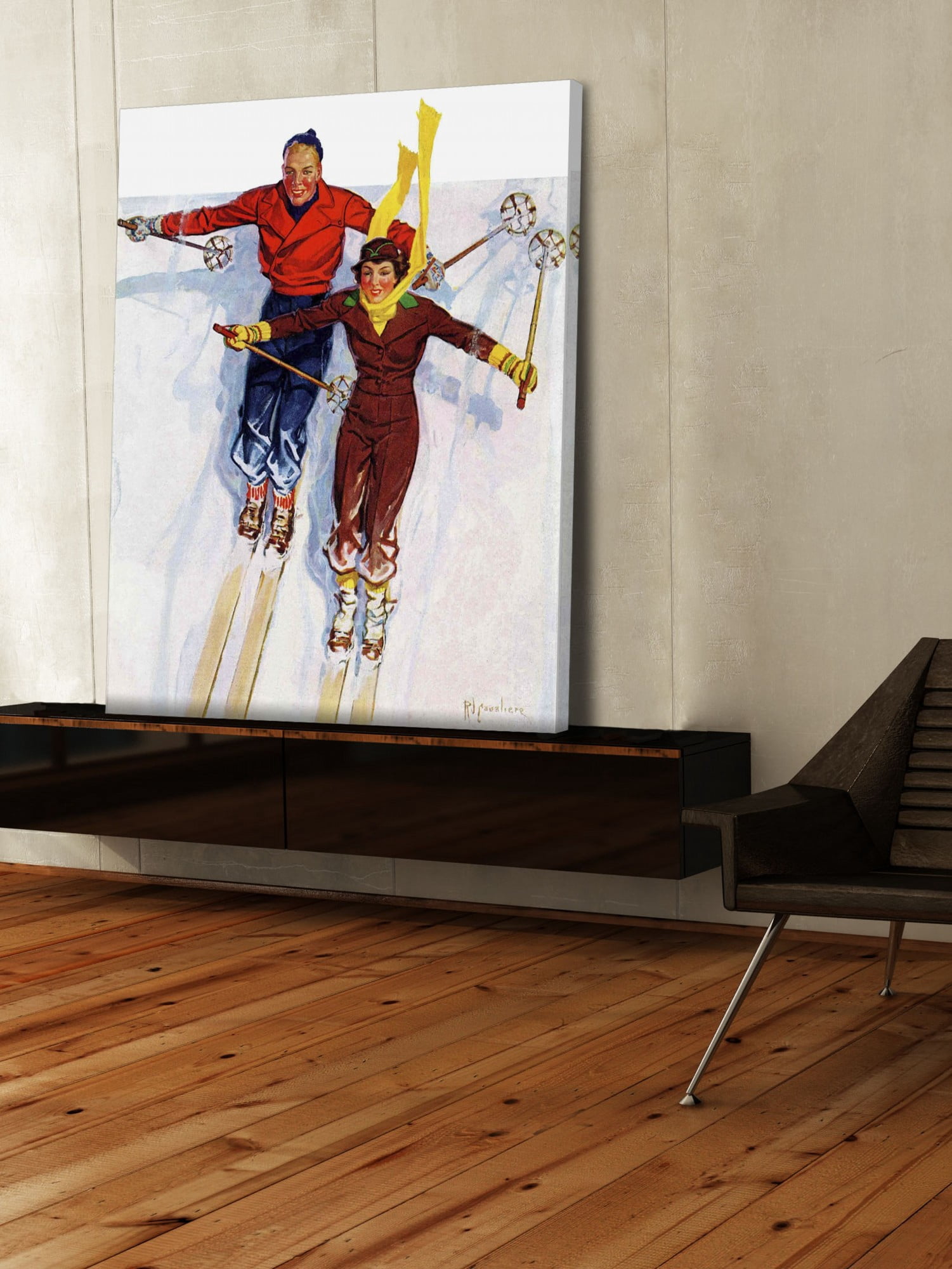 Marmont Hill Couple Downhill Skiing by R.J. Cavaliere Painting Print on Canvas