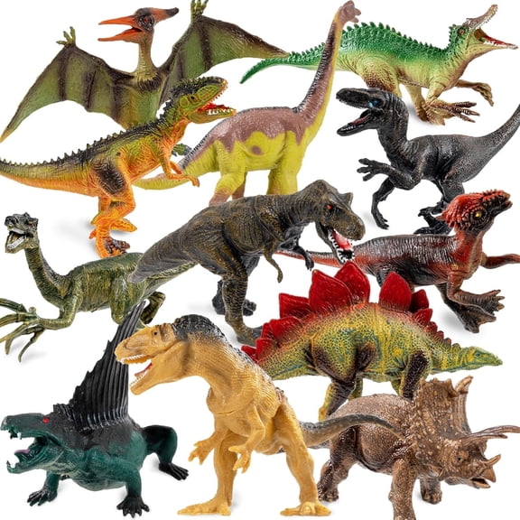 OuMuaMua 12 Pack Realistic Dinosaur Toys, 6-7 Inch Plastic Dinosaur Figures Featuring T-Rex, Stegosaurus, Monoclonius for Birthday Party Favors