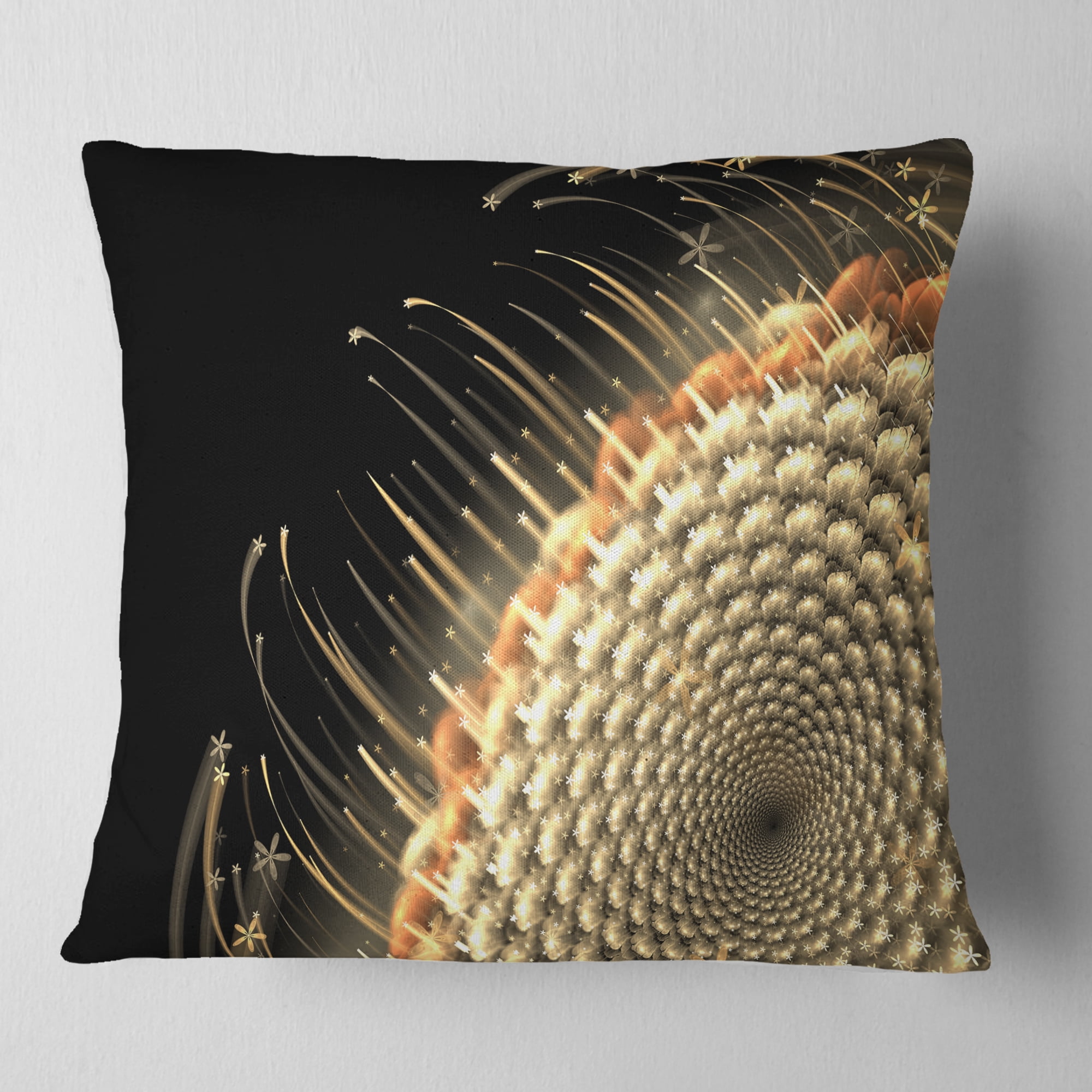 Designart Brown Fractal Flower Pattern - Floral Throw Pillow - 16x16
