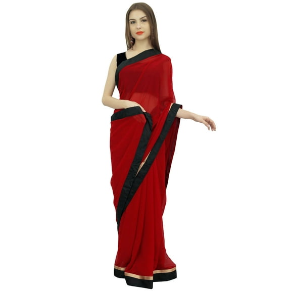 Atasi Women's Solid Maroon Indian Designer Georgette Saree With Blouse Piece