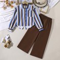 thumbnail image 4 of HAYIMI Girls Long Sleeve Striped Crop Shirt Blouse Wide Leg Pants Two Piece Outfit Sets Casual Fall Kids Fashion Classic Clothes Sets, 4 of 8