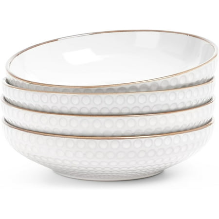 

8.7 Pasta Bowls Set Salad Bowls Set of 4 34oz Ceramic Bowls for Serving Dinner Microwave and Dishwasher Safe White Circle