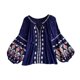 thumbnail image 2 of Blusa bordada con mangas abullonadas para mujer, ideal para ir de compras, fiestas, uso diario y playa. Azul, 2 of 8