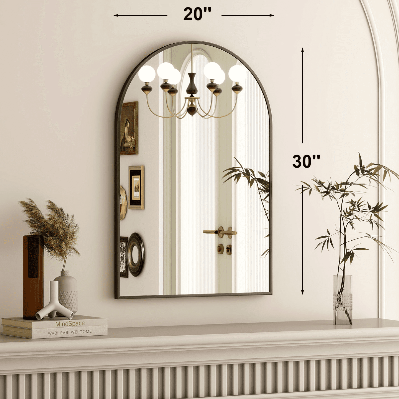 GRAHMCY 30"x20" Arched Bathroom Mirror Wall Mirror With Aluminum Alloy Frame, Black