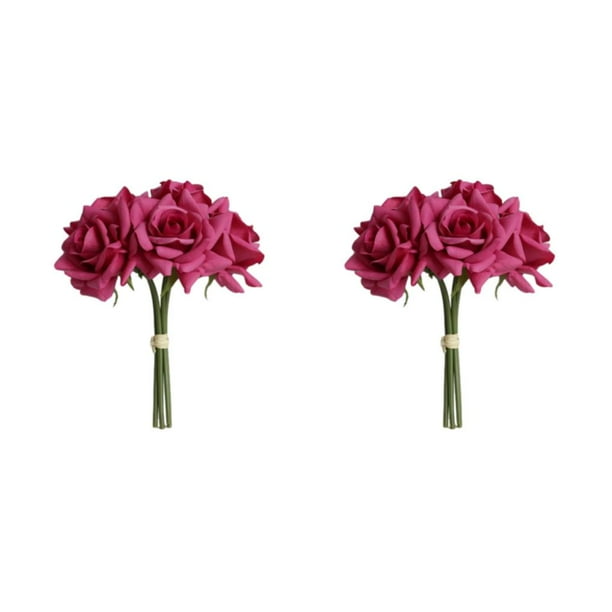 Wosthever Rosas artificiales 5 cabezas Flores falsas Novia Boda Ramo Flores de plástico Romántico Real Touch Photo Prop Layout Rosa roja 2piezas