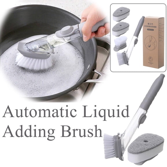 Vacemry Liquid Soap BrushDouble Sided Sponge Scrubber with Detergent Dispenser, Long Handle Dishwand for Kitchen Cleaning, Replaceable Head for Sinks Bathtubs