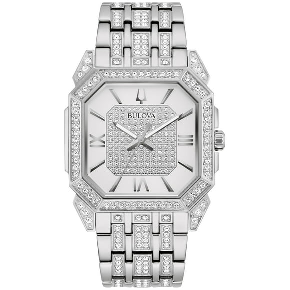 Reloj Bulova de acero inoxidable plateado Crystal Octava para hombre; Esfera en forma de octágono con 3 manecillas Estilo: 96A285