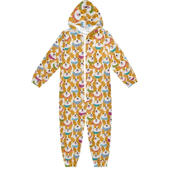 Corgi Pattern Dog One Piece Pajamas Soft Jumpsuit Cozy Sleep and Play Romper Zipper and Pockets 4T