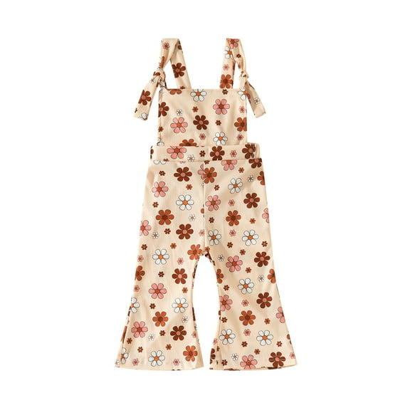 Bagilaanoe Toddler Baby Girl Jumpsuit Sleeveless Floral Print Romper Overalls 6M 12M 18M 24M 3T 4T Kids Long Flare Pants Summer Outfits