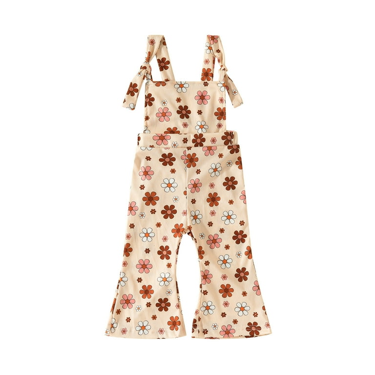Toddler Girls Floral Sleeveless Cami Jumpsuits Flare Pants Summer Cothes  Romper 
