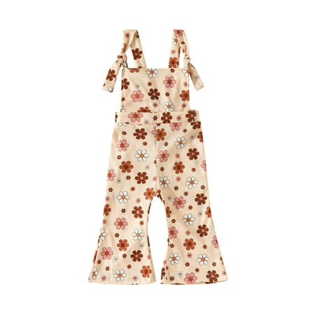 

Eyicmarn Toddler Kids Girls Jumpsuits Floral Print Sleeveless Knot Shoulder Strap Sling Romper Summer Casual Flare Pants Playsuits