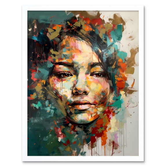 Sad Young Woman Face Beauty Portrait Multicoloured Art Print Framed Poster Wall Decor 12x16 inch