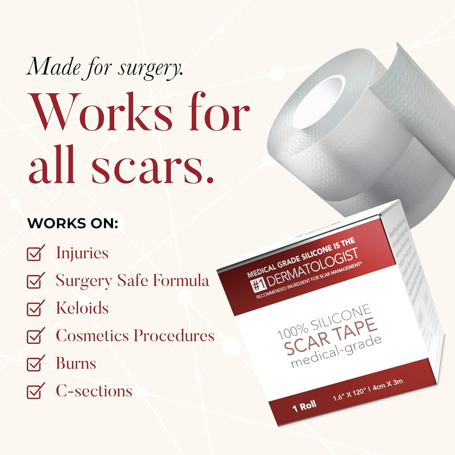 Physician Formulated Silicone Scar Sheets - Advanced Crosspolymer Medical Grade Silicone Scar Tape for Surgery, C Section, Keloids & Hypertrophic Scars - Silicone Tape For Scars - Scar Patches