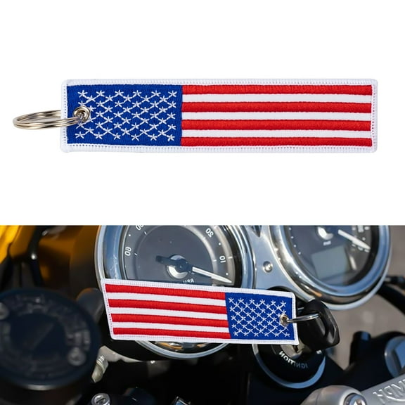 x xotic tech American Flag Keychain Tag with Key Ring for Motorcycles, ATV UTV, Cars, Backpack, Keys Tag Lock Luggage Scooters Embroidered Accessory, Red/Blue