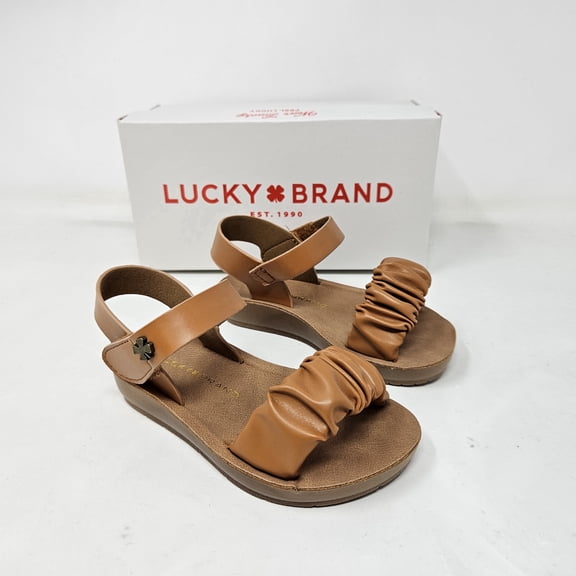 Lucky Brand TODDLER Grace Ruffle BX Sandals - Cognac Brown - Comfortable Lightweight Adjustable Sandals For Toddler Girls