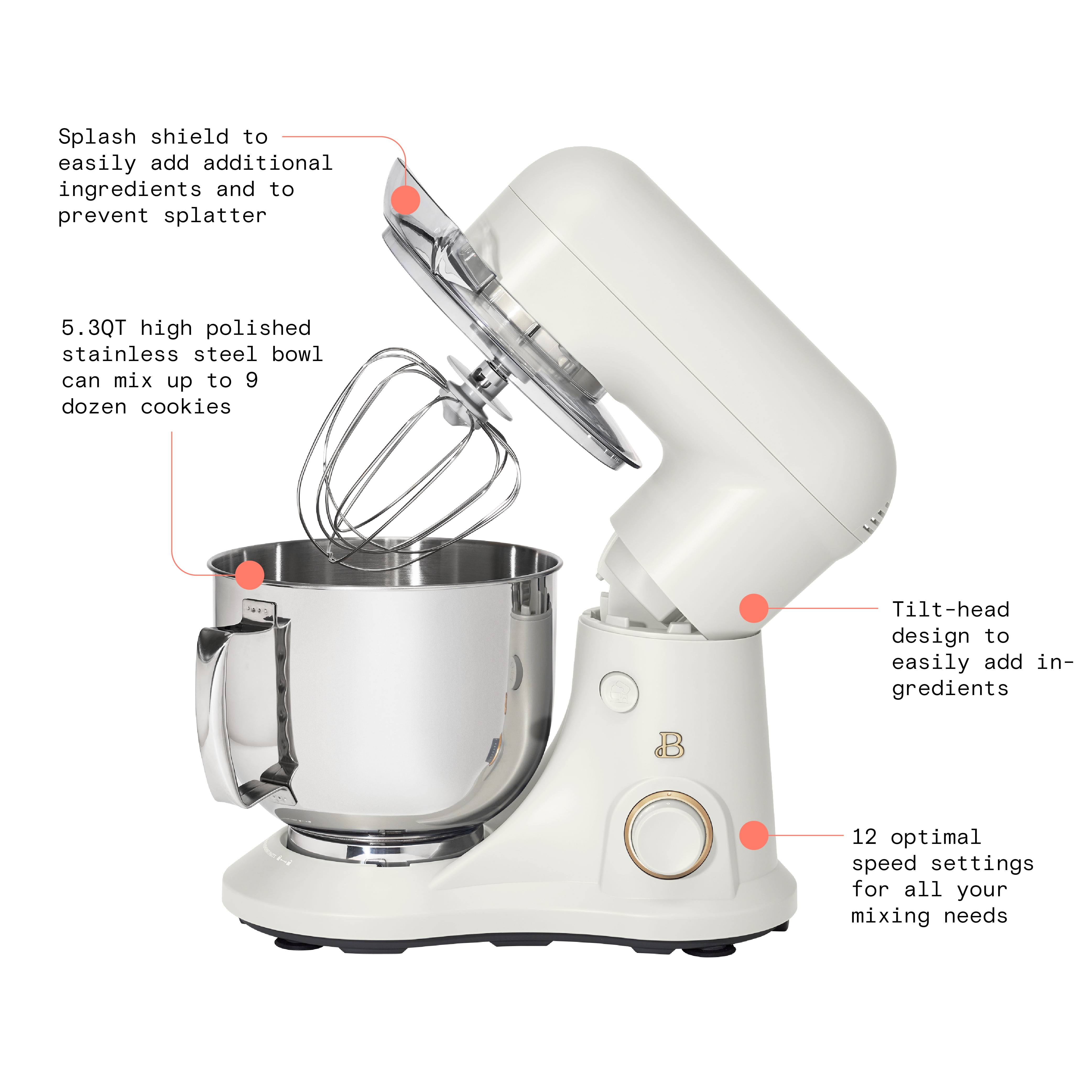 Beautiful 5.3-Quart Tilt-Head Stand Mixer by Drew Barrymore, 5.3Qt Tilt-Head Stand Mixer
