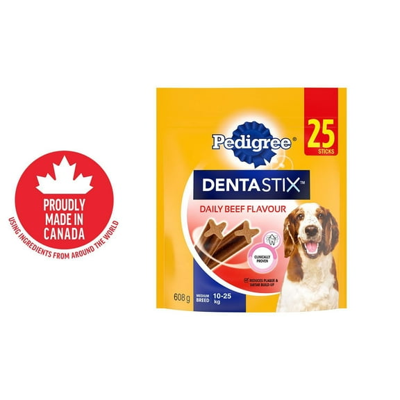 PEDIGREE DENTASTIX Oral Care Medium Breed Dog Treats Beef, 25 Sticks 608g Pouch