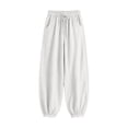 thumbnail image 4 of LEAVINGSUO Women's Cotton Linen Pants Drawstring Elastic Waist Straight Loose Fit Jogger Trousers with Cuffed Hem White S, 4 of 6