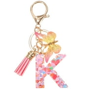 Letter Keychain Bag Charm Multicolor Heart Sequin Butterfly Charm Keyring Key Chain