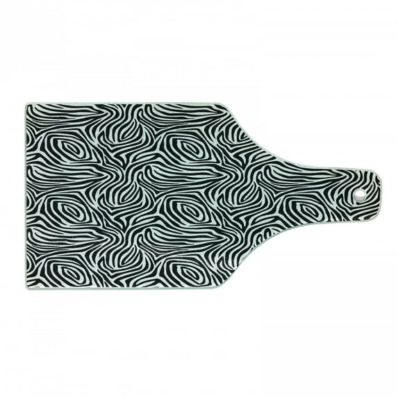 Stripes Cutting Board, Zebra Skin Pattern with Abstract Lines Monochrome Wild Animal Hide Design, Decorative Tempered Glass Cutting and Serving Board, Wine Bottle Shape, Black White, by Ambesonne