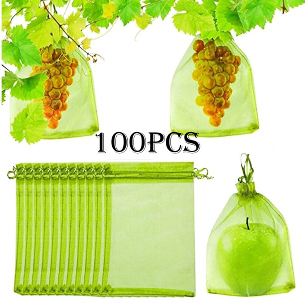 100Pcs Grape Protection Bags with Drawstring Fruit Protection Mesh Bag
