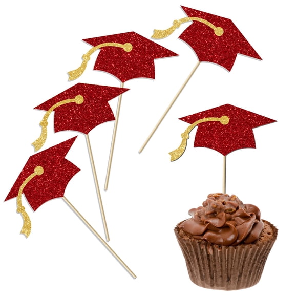 Decoración para magdalenas Gybeizhu, clase de graduación 2026, oro rojo, 24 unidades