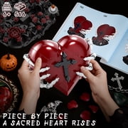 Revenant Sacred Heart Building Blocks Set - Gothic Red Heart Model, Dark Aesthetic Romantic Gift for Adults, Spooky Home Decor with Rose Base, 566Pcs