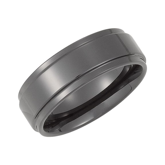 Ceramic Size 11.5 8mm Polished Black Comfort Fit Ridged Band Ring