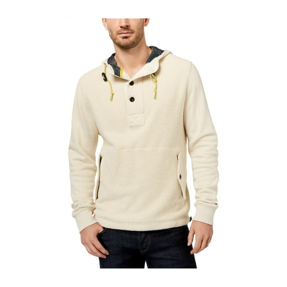 Tommy Hilfiger Mens Casual Hoodie Sweatshirt, Off-White, Large